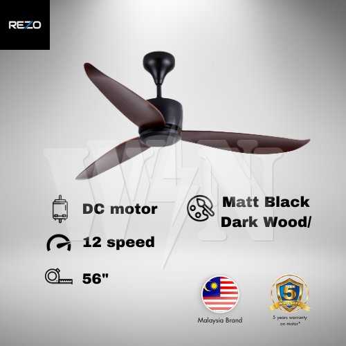REZO CEILING FAN 56" 3 BLADE DC MAYER (MATT BLACK │DARK BROWN) 