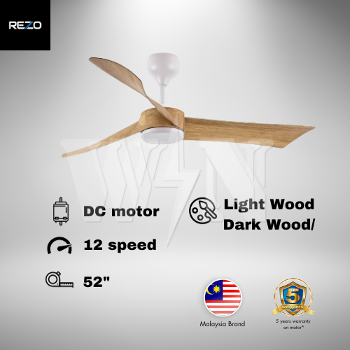 REZO CEILING FAN 52'' 3 BLADE DC RISTA (DARK WOOD │LIGHT WOOD)